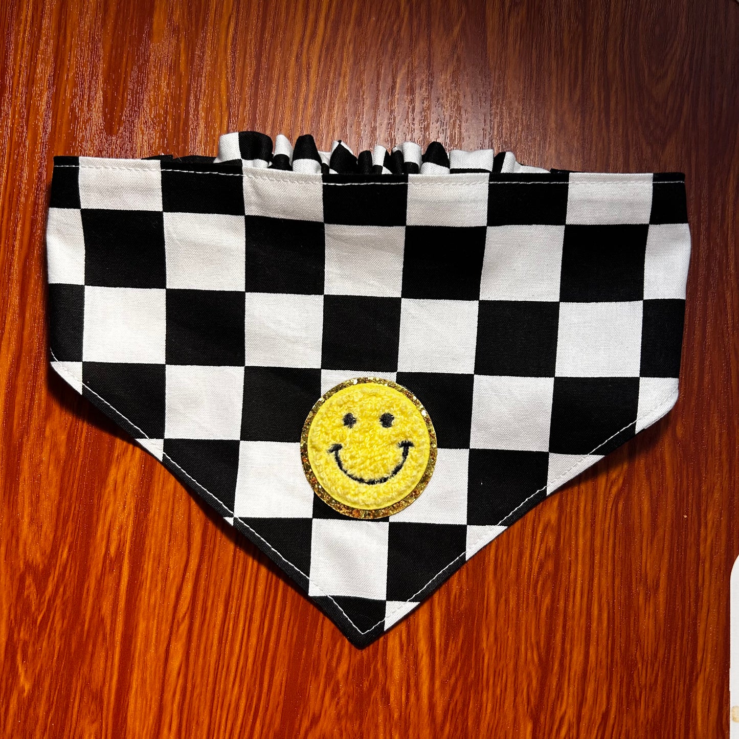 Black Checker Smiley Scrunchie Bandana